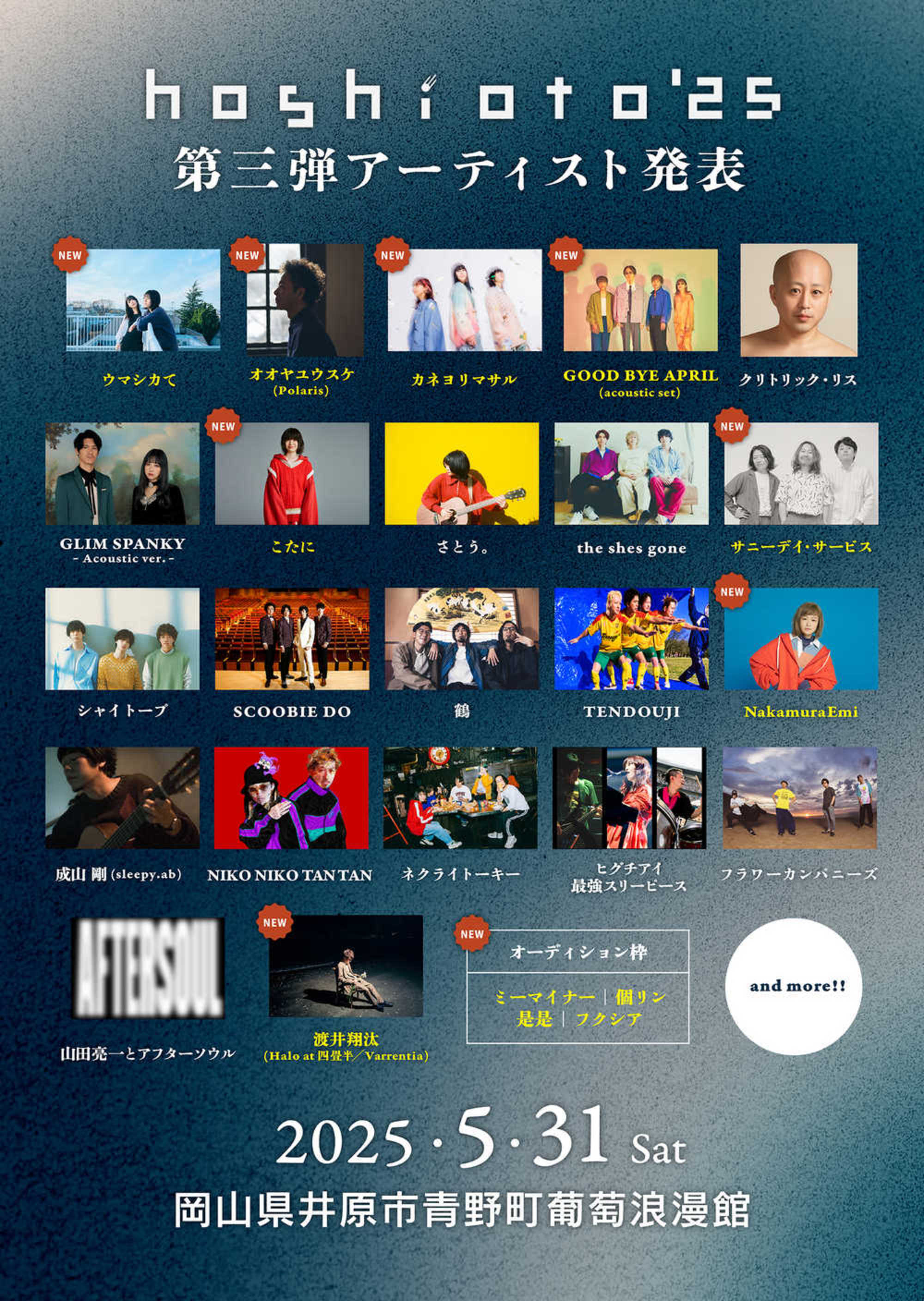 5/31(土)岡山 葡萄浪漫館＜hoshioto'25＞サニーデイ・サービス出演決定